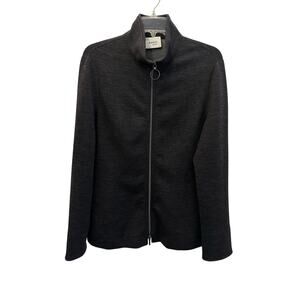Akris Punto Dark Heather Gray full zip jacket sweater wool cotton blend Size 12